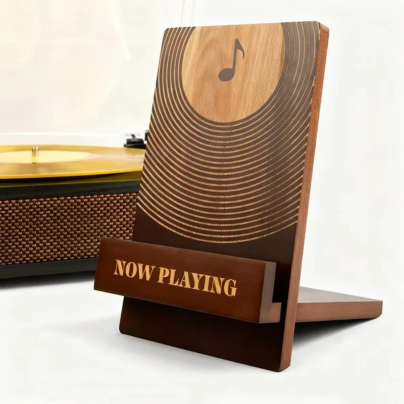 Now Playing Vinyl Record Stand LP Album Holder Wooden Rustic Vinyl Record Display Rack For Living Room Home Decoration