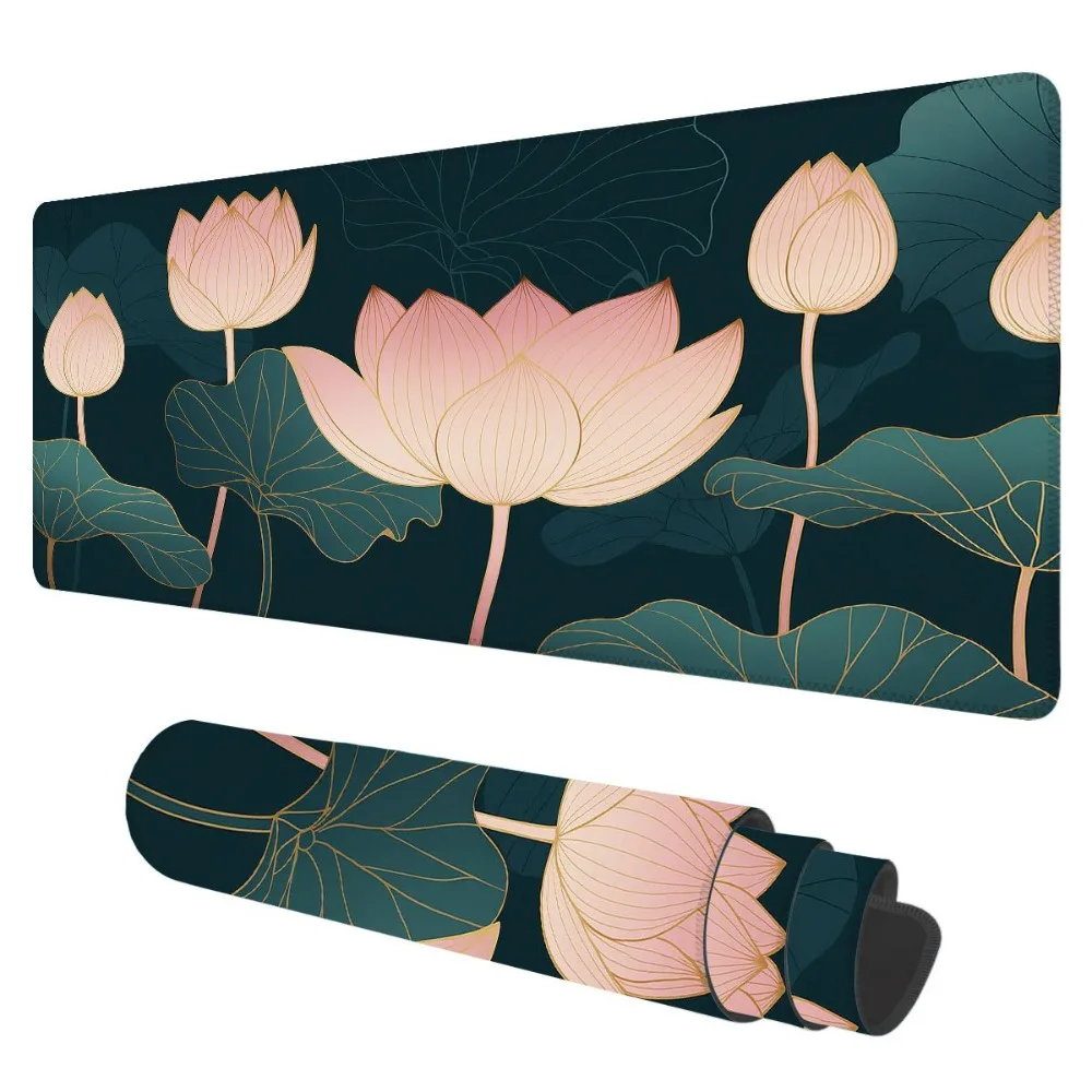 Tapis de souris antidérapant en caoutchouc, avec un motif simple de lotus, accessoires pour PC, alfombrillas para escritorio, tapis de souris