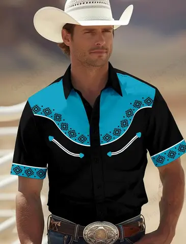 New Vintage Hawaiian Shirt For Men Shirt Western Cowboy 3d Print Shirt Short Sleeve Single Breasted Beach Shirts Women Blouses