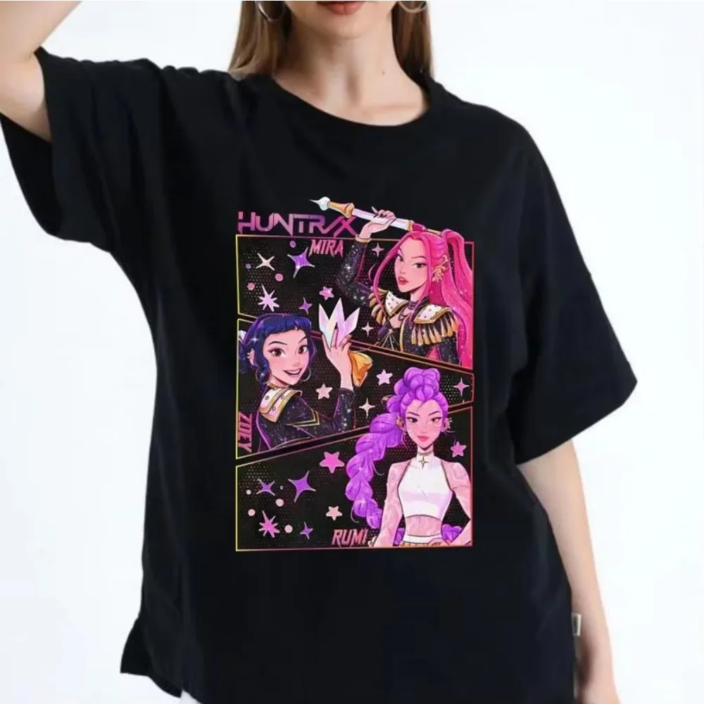 Huntrix Girls Kpop Demon Hunters T-shirt da uomo in cotone da donna Kpop Lover T-shirt femminili vintage Camicia grafica T-shirt alla moda
