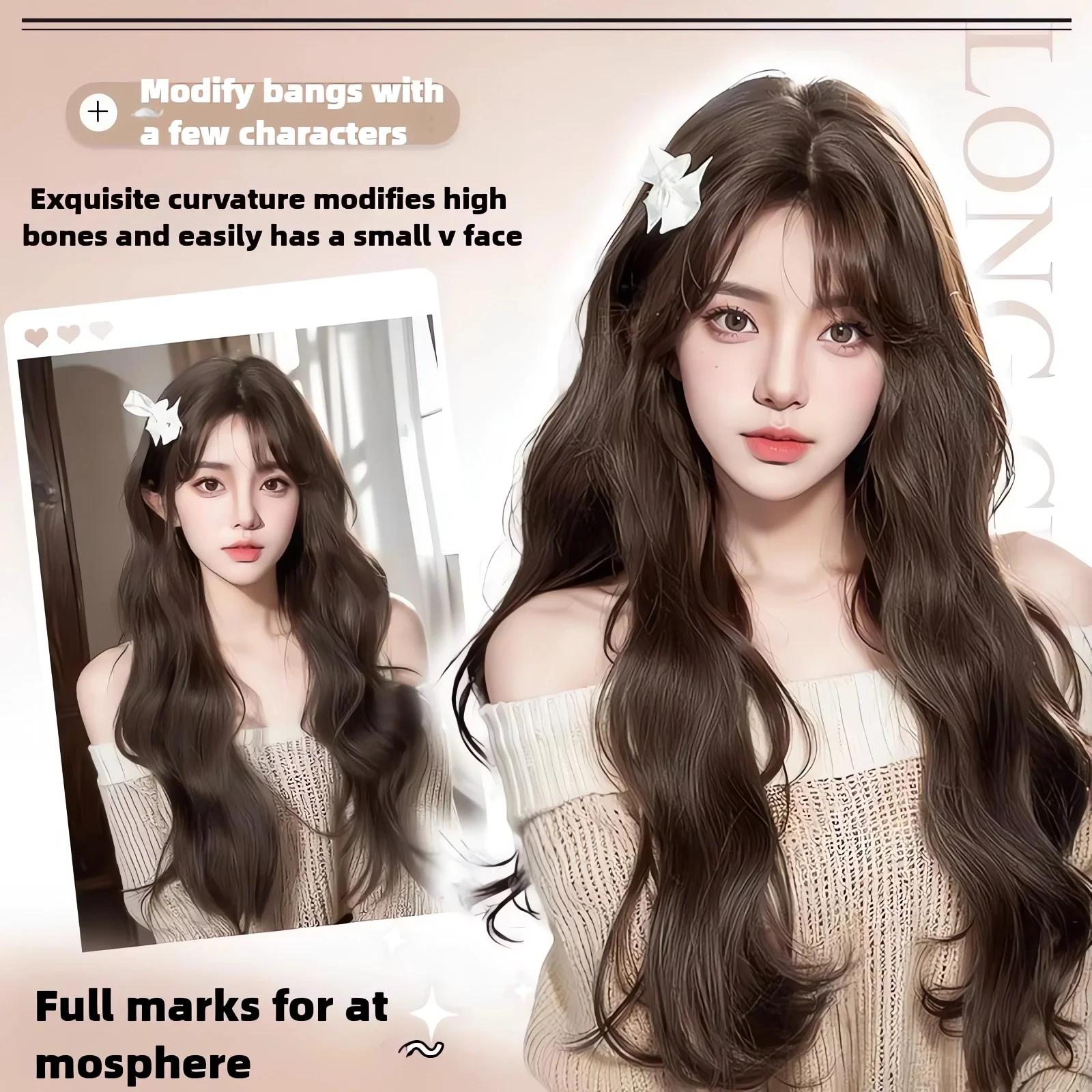 Curly Wig Brown Long 24inch Headband Wigs for Women Natural Soft Heat-resistant Fibres Lace Front Synthetic Wigs for Daily Use가발