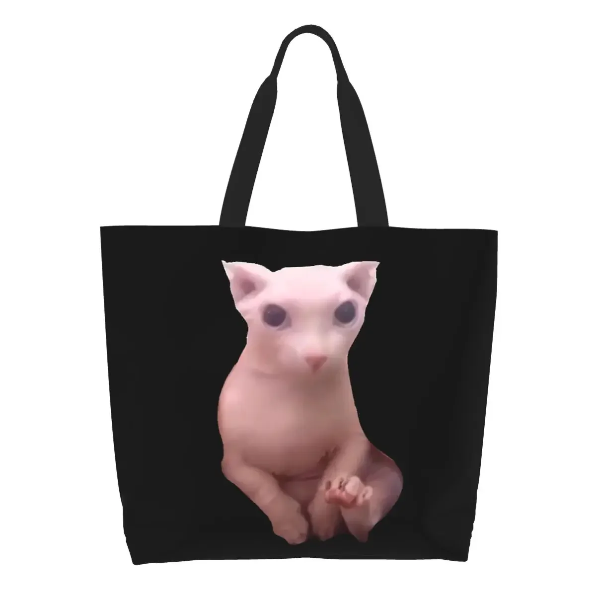 

Custom Canvas Shopping Bag Women Washable Big Capacity Grocery Sphynx Cat Tote Shopper Bags