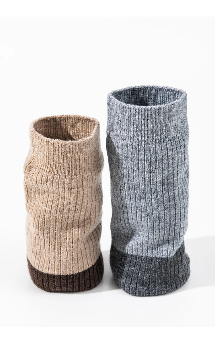 2-farbige Woll-Kniestrümpfe für Damen, gestrickte lange Socken, farblich abgestimmte gerippte warme Wintersocken, 1 Paar, weich, für den Urlaub – Detail 13