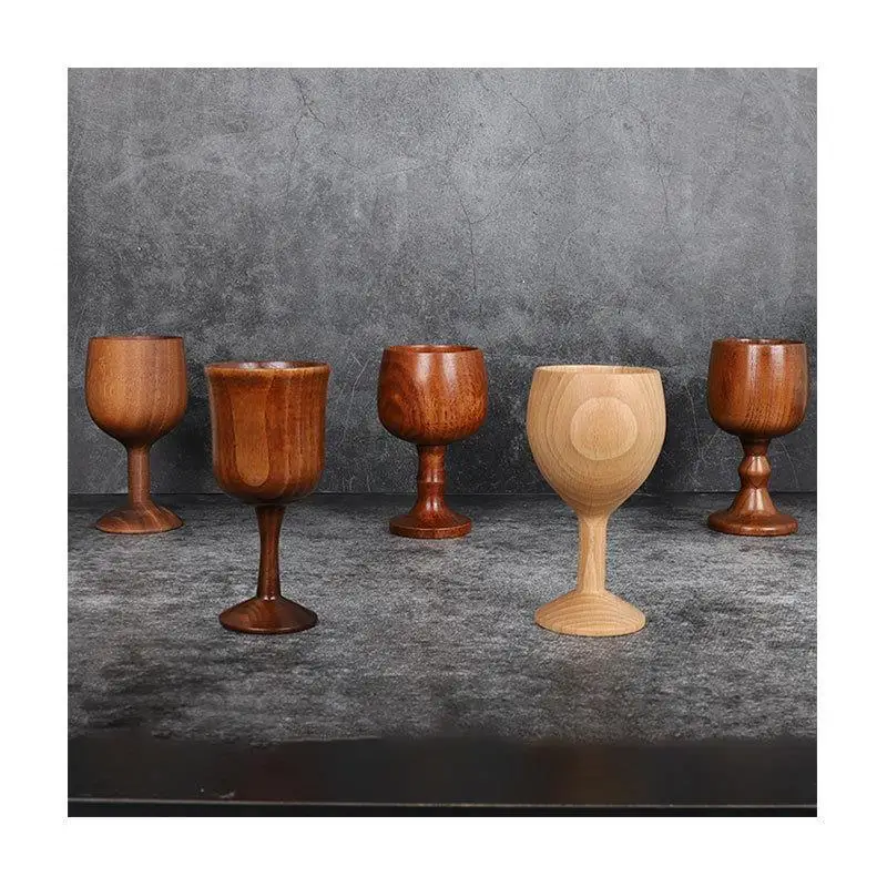 Handmade Natural Spruce Wood Goblet Cup Environmental Classical Wine Glass Round Red Wine Teapcup Solid Wooden Goblets Drinkware