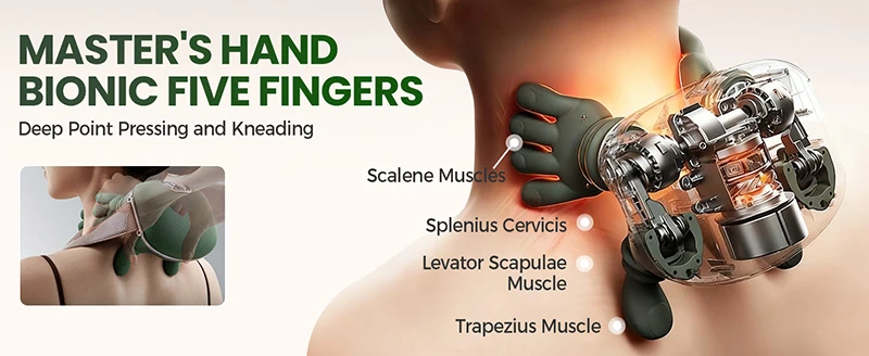 Bionic Finger Neck Shoulder Massager Wireless Neck Cervical Trapezius 4D Kneading Body Back Hand Massage Shawl Brushless Motor