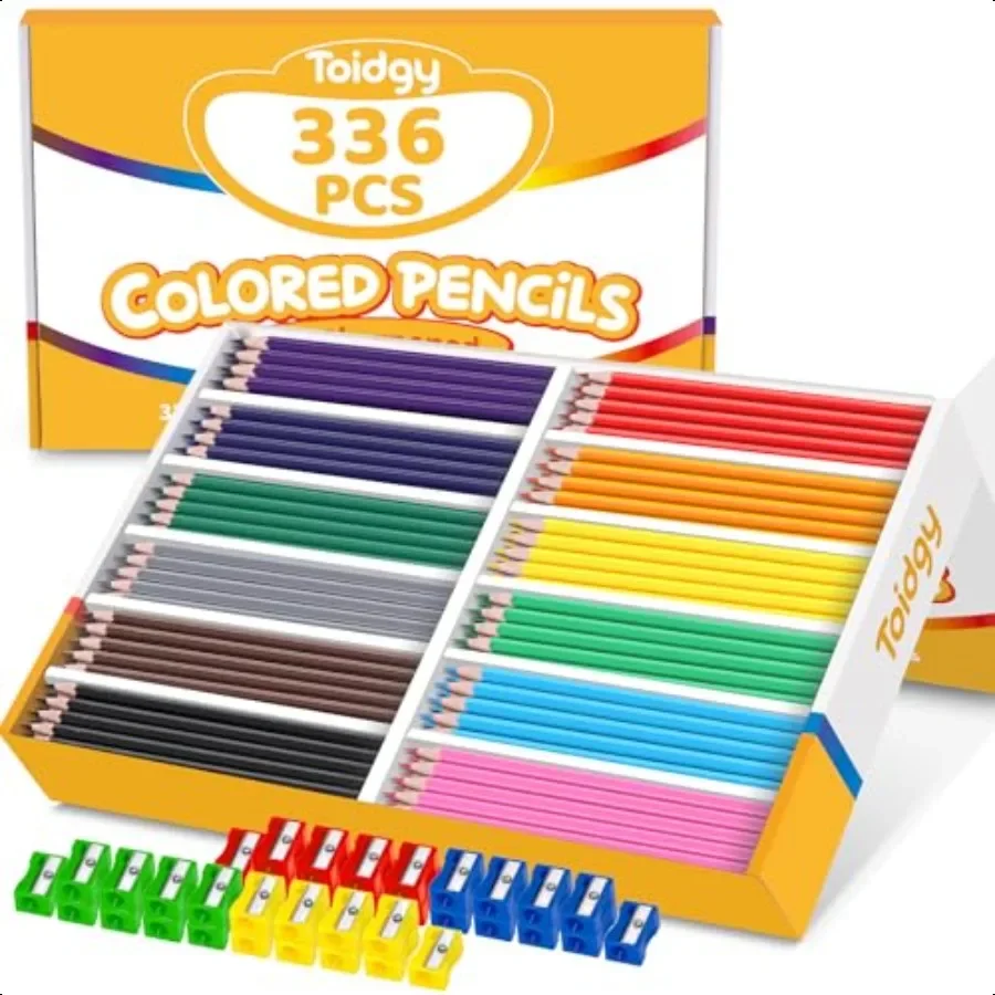 

336 Packs Colored Pencils Bulk Classroom Colored Pencils for 12 Assorted Colors Coloring Pencil Set Plus 36 Sharpeners Presharp