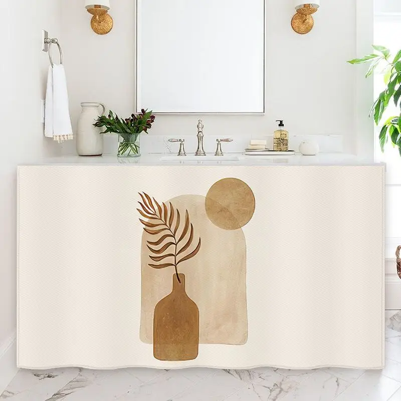 VIKAMA Boho Vase Palm Leaf Beige Cabinet Curtain, 6 Designs, Short Curtain for Kitchen Cabinet Door Decor