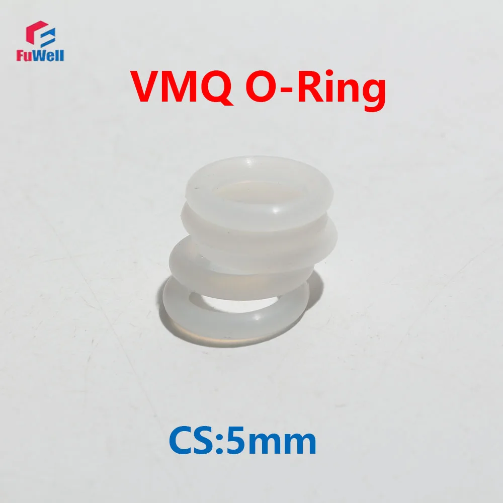 Fuwell 10/20/50pcs White Silicone VMQ O-Rings Thickness CS 5mm OD 15~98mm Food Grade Seals Heat Resistance O-Ring Sealing Gasket