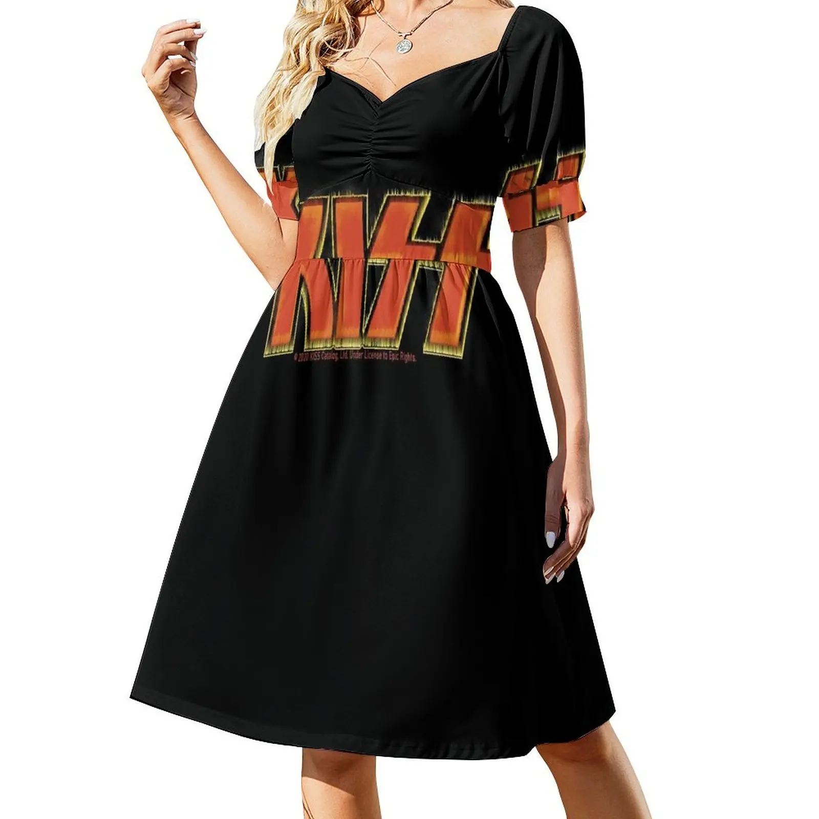 

kiss the band burn text style logo/vintage Short-Sleeved Dress african dresses for woman clothing women summer 2025