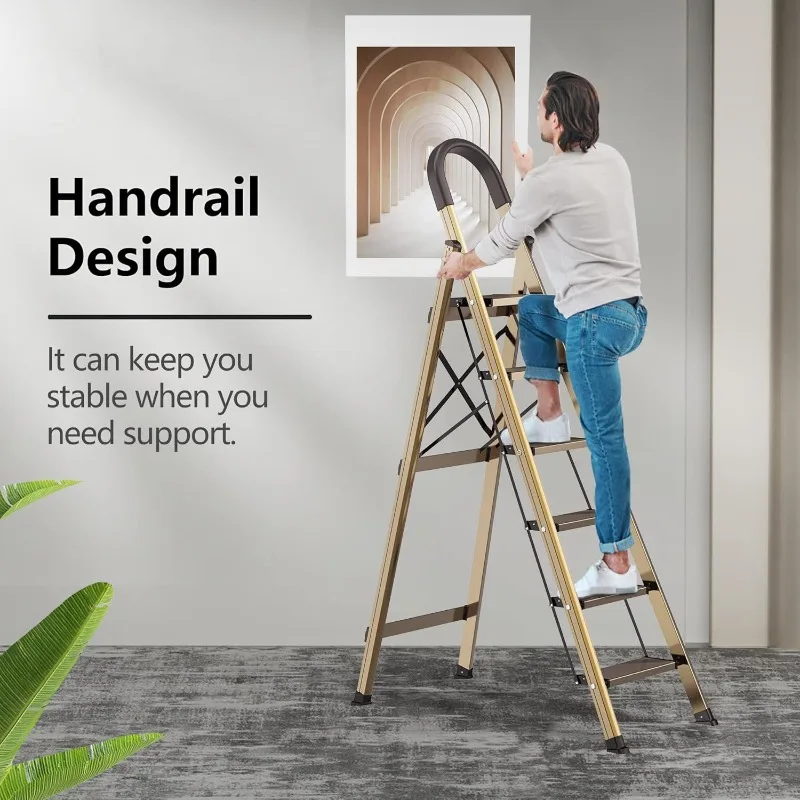 Lightweight Folding Step Stool, 6 Steps with Wide Pedals, Space Saving for Kitchen & Home