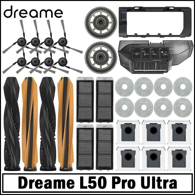 Pièces détachées pour robot aspirateur Dreame L50 Pro Ultra : brosses principales et latérales, chiffons de nettoyage, filtres HEPA, sacs à poussière, accessoires
