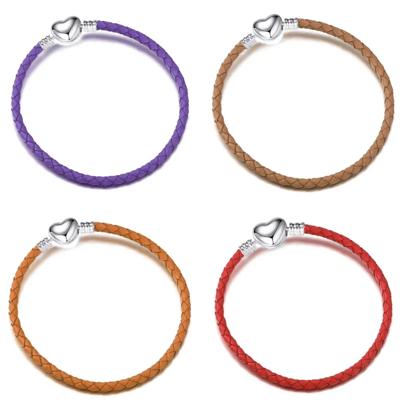 Pulsera de pareja de amor de Color plateado, cadena básica de cuerda de cuero para niños y niñas de un solo bucle para pulseras de Navidad Pandora, regalos