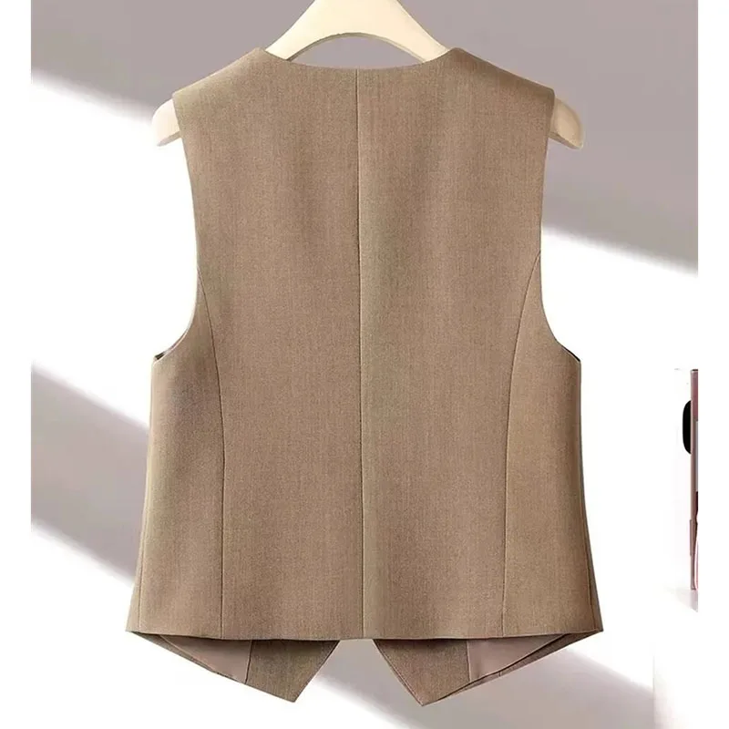 

Spring Autumn Ladies Fashion Leisure Sleeveless Jacket Feminine Cardigan Short Suit Waistcoat Tops Coat Women Solid Color Blazer