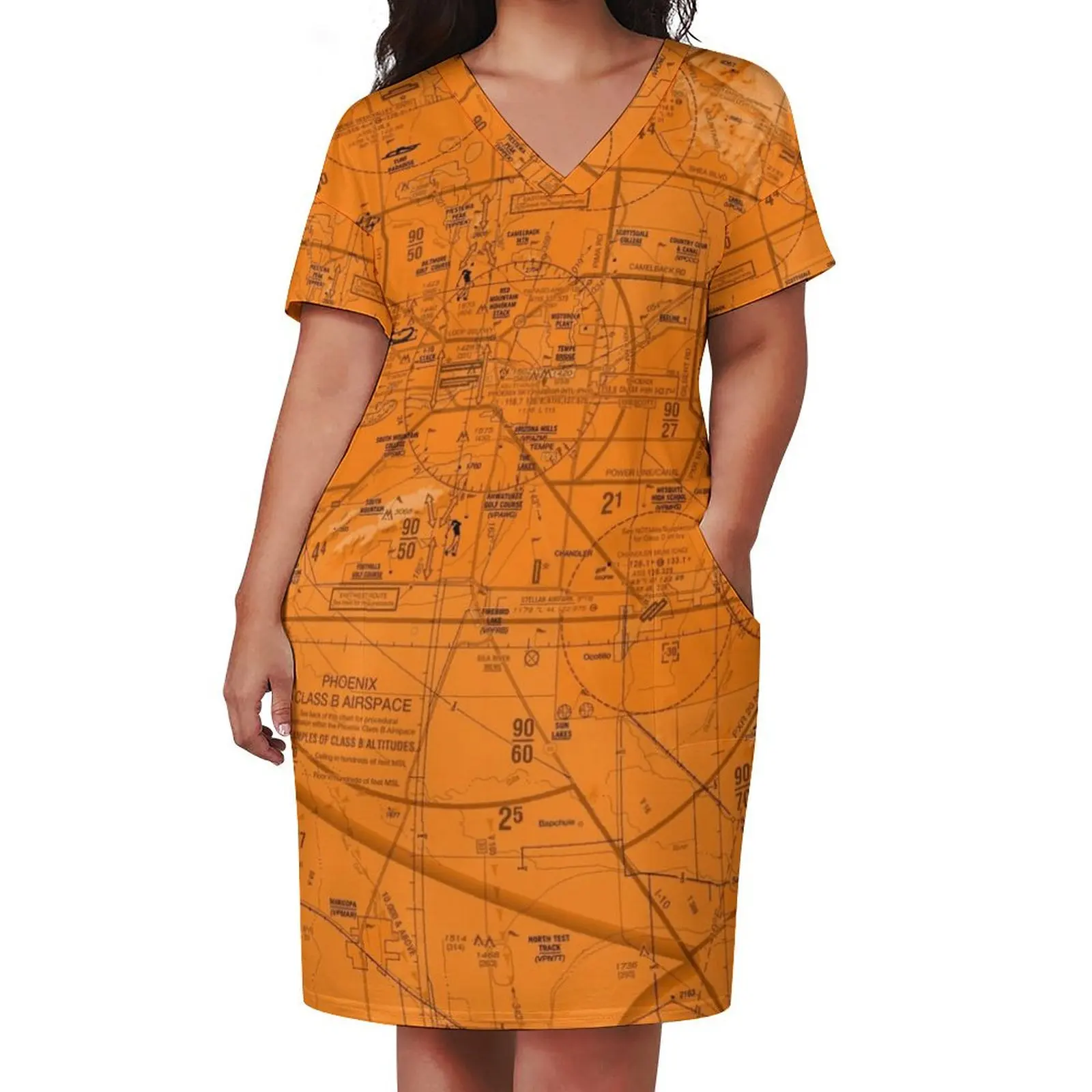 Aviation Chart Phoenix Sky Harbor Airport - orange Loose Pocket Dress Woman clothing dress for women summer