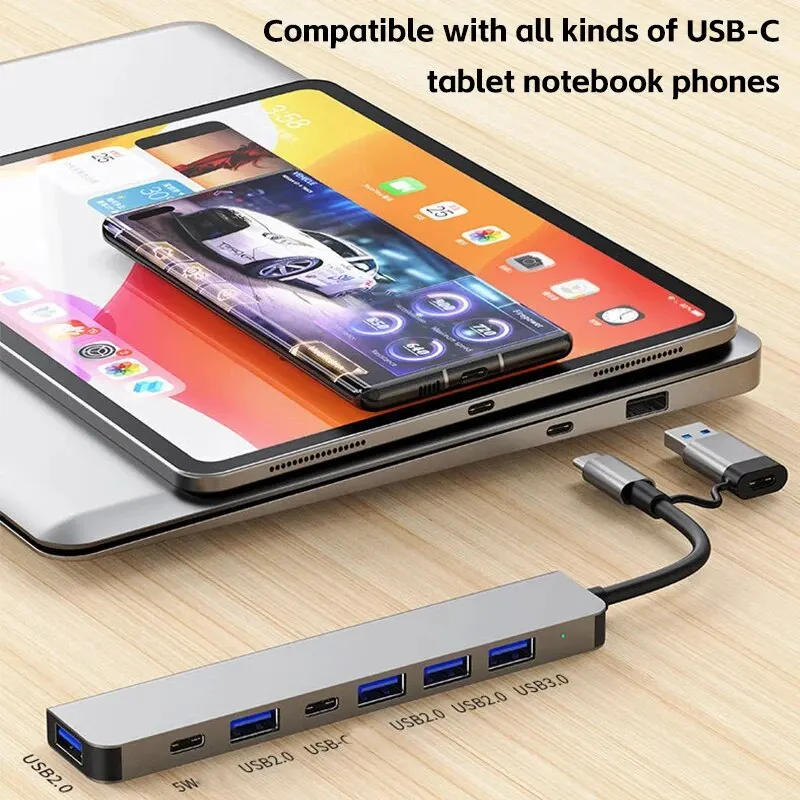 2 in 1 7/8 Port USB Hub Type C Multiport Adapter Splitter USB3.0 2.0 for MacBook Air Dell Lenovo Aluminium Docking Station