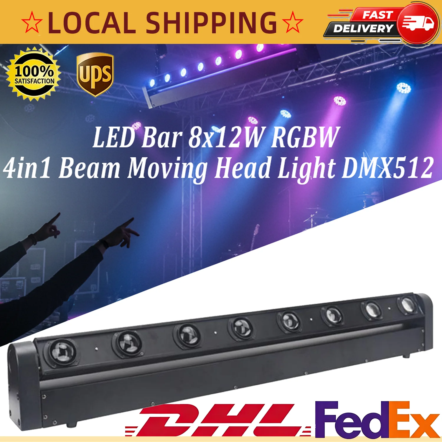 

LED Bar 8x12W RGBW Multicolor LED Beam Moving Head Light DMX512 For DJ Disco Wedding Party Stage Light Effect