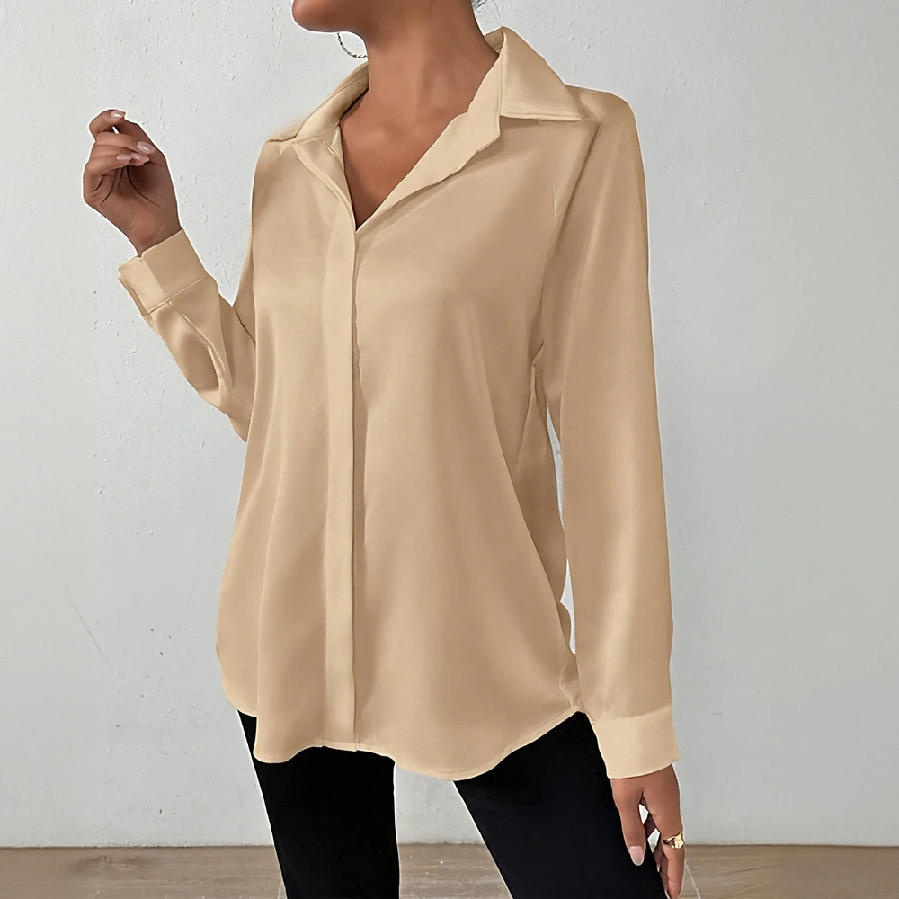 

Женские рубашки, осень-зима, элегантные шикарные рубашки 2025 года, стильные струящиеся повседневные рубашки с отложным воротником и длинными рукавами