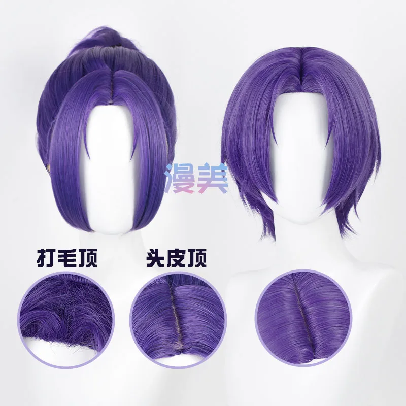 Peruca roxa Anime Reo Mikage para homens e mulheres, resistente ao calor, cabelo sintético, perucas do couro cabeludo, brincadeiras de Halloween, suporte de roupa, 30cm