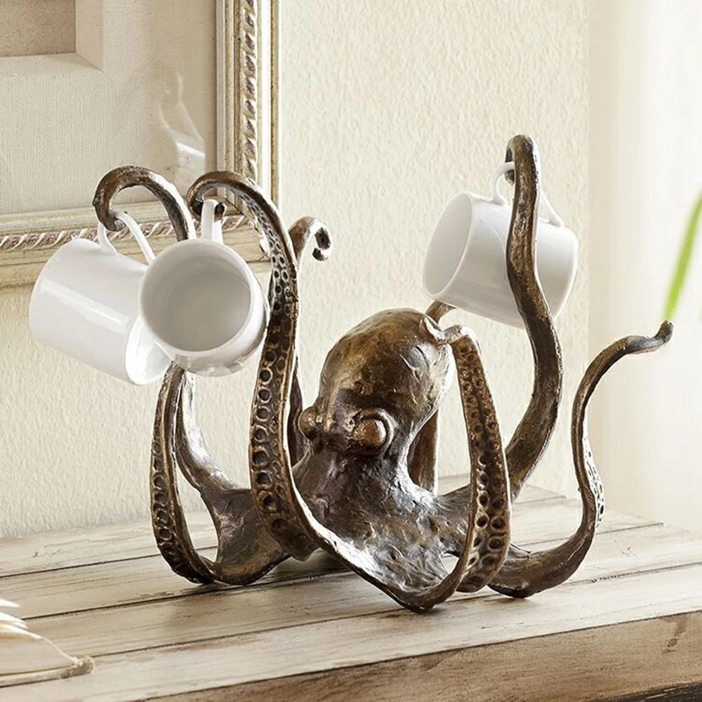 Stylish Charming Resin Octopus Decorative Sturdy Crafts Counter Top Octopus Mug Holder For Home Study Office Desktop Decor Gift