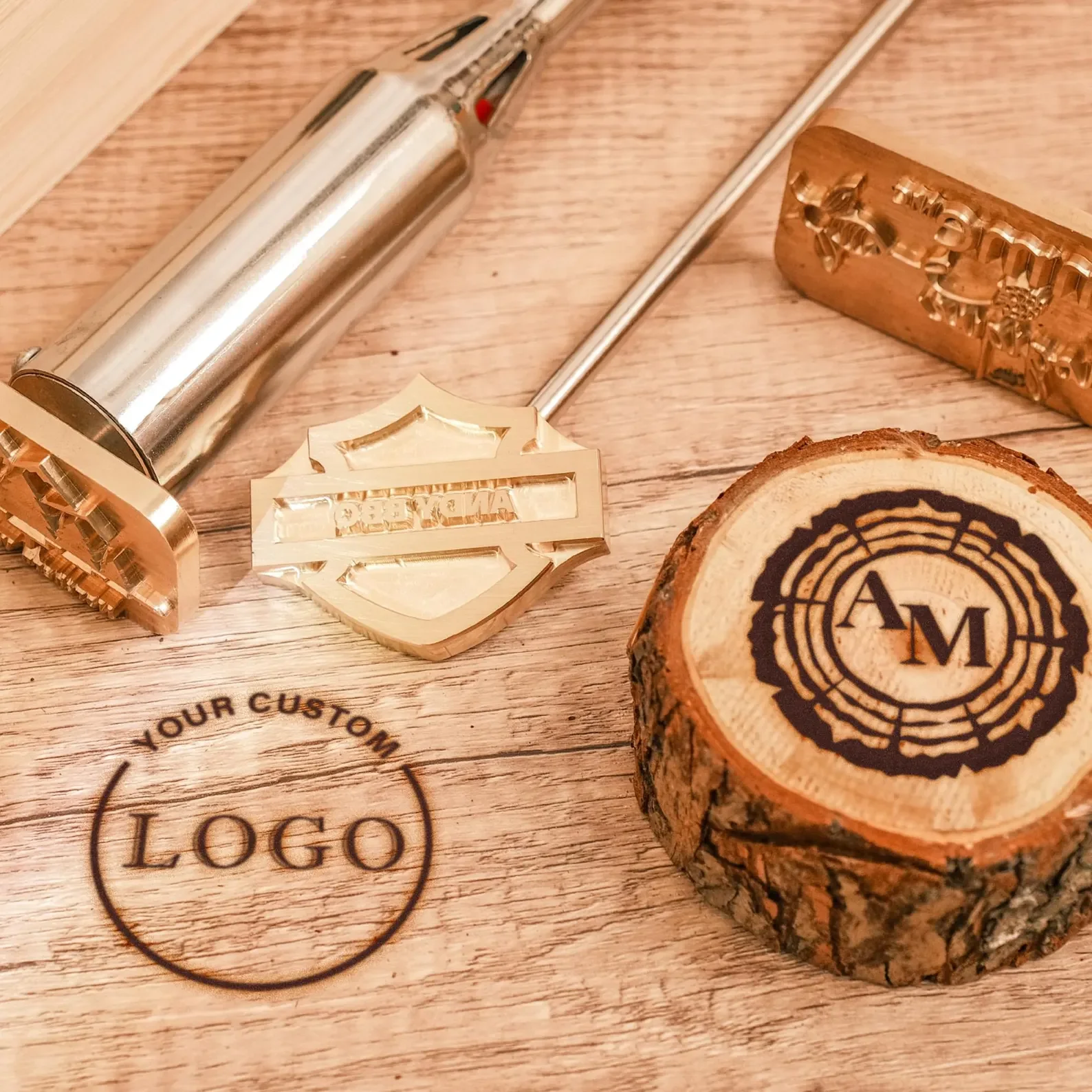 

Custom Branding Iron Stamp DIY LOGO Heating Brass Embosser Seals with Handle for Wood Leather Cake Hamburger Wedding Party Craft