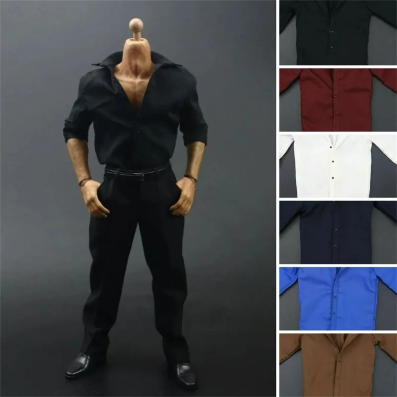 Modisches, einfarbiges, halbärmeliges Hemd im Maßstab 1:6 für 12-Zoll-Soldaten-Actionfiguren-Körpermodelle – Detail 2