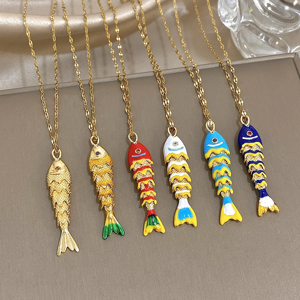 Greatera Bunte kleine Fische Anhänger Halskette Persönlichkeit Öl Tropfen Nische Design kreative vielseitige wasserdichte Damen Schmuck