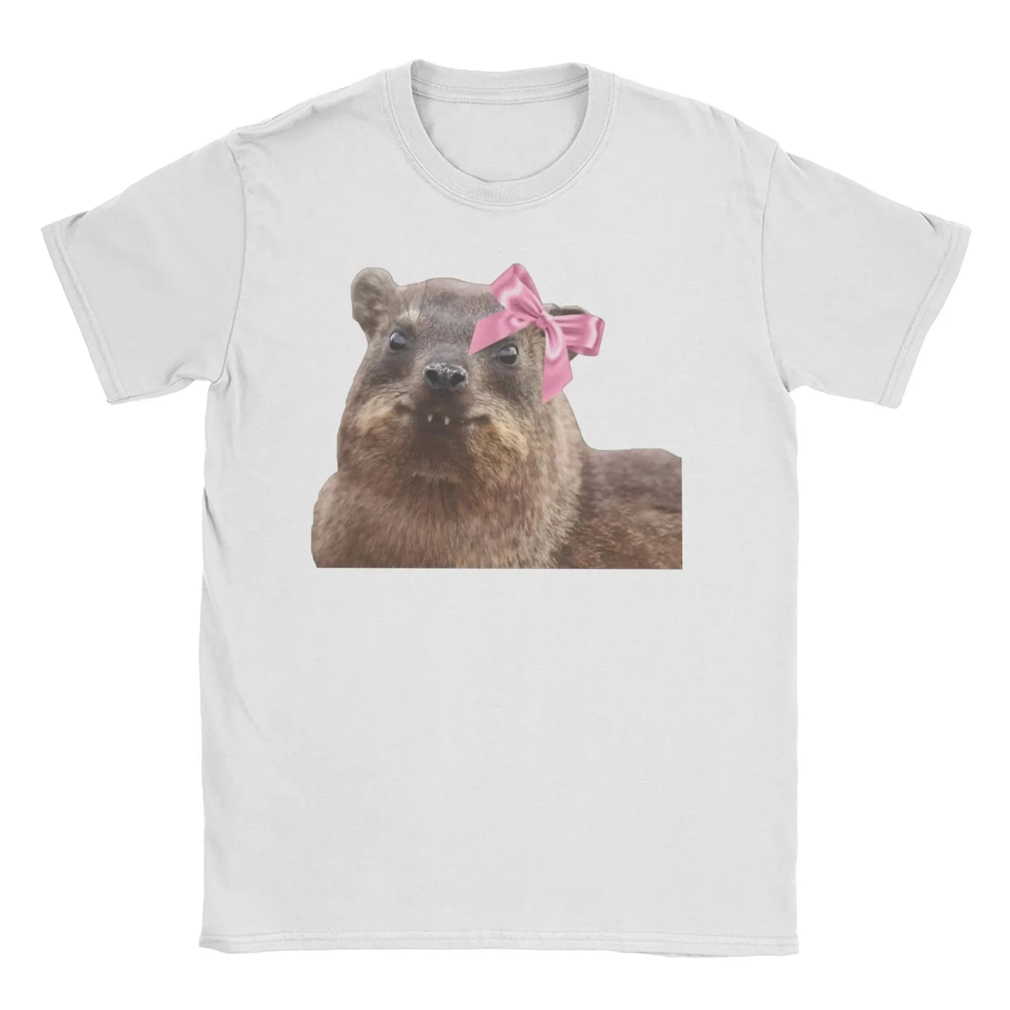 Novelty Hyrax Awawa T-Shirt Men Crew Neck T Shirts Cute Rock Hyrax Wearing Bow Short Sleeve Tees Short Sleeve Casual Clothing