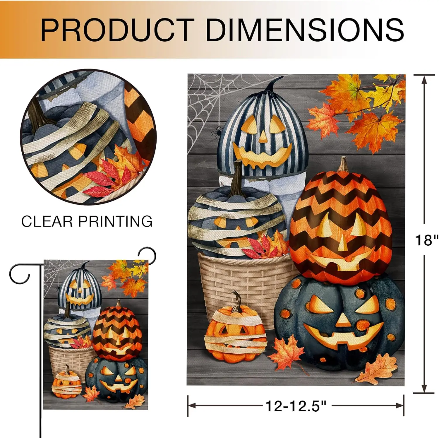 Hzppyz Halloween Fall Pumpkins Jack O Lantern Farmhouse Garden Flag Double Sided, Autumn Decorative Yard Outdoor Small Decor, Ma