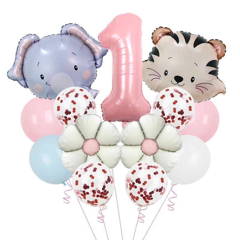 13 Stück Cartoon Elefant Tiger Kopf Ballon 32 Zoll rosa Nummer 1-9 Geburtstag Ballon Set Festival liefert Party Dekoration Geschenk