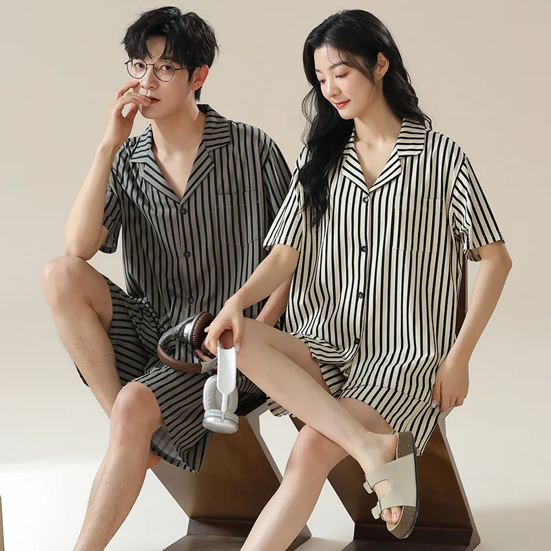 Modal Cardigan Homewear for Couples Summer Soft and Breathable Nightwear Women and Men Matching Pajama Set Shorts Pjs Loungewear