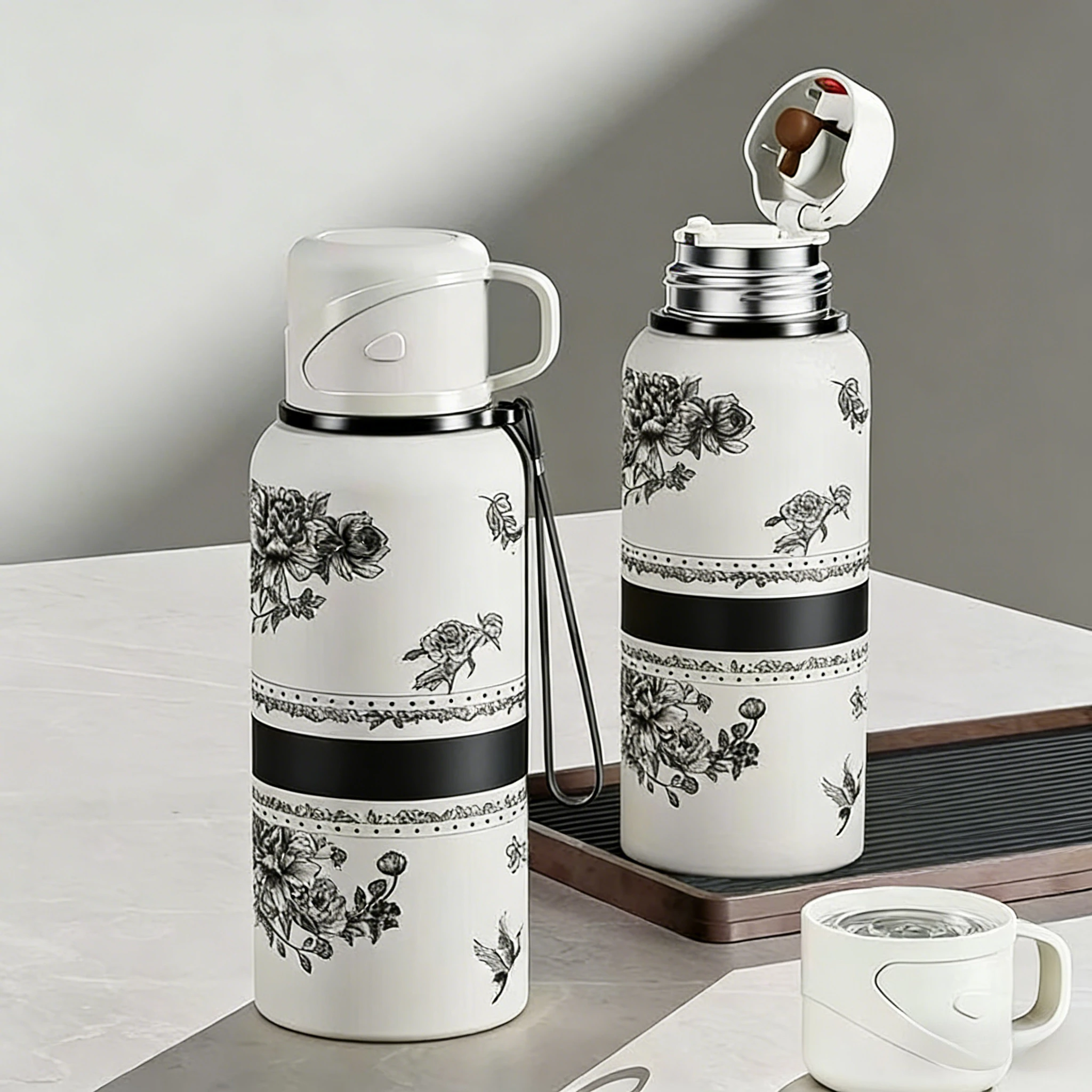 

High value portable gardenia water cup household outdoor large capacity 316 stainless steel thermos cup