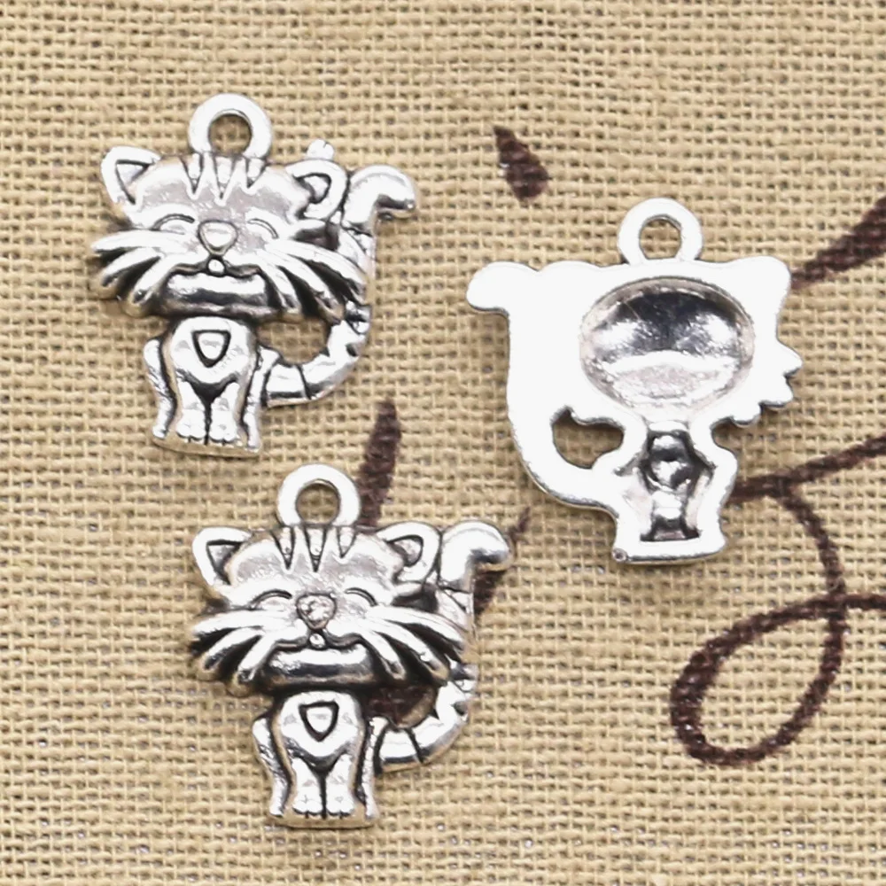 12 sztuk Charms kot 19x17mm Antique Making wisiorek fit, w stylu Vintage tybetański brąz srebrny kolor, ręcznie robiona biżuteria DIY — zdjęcie 3