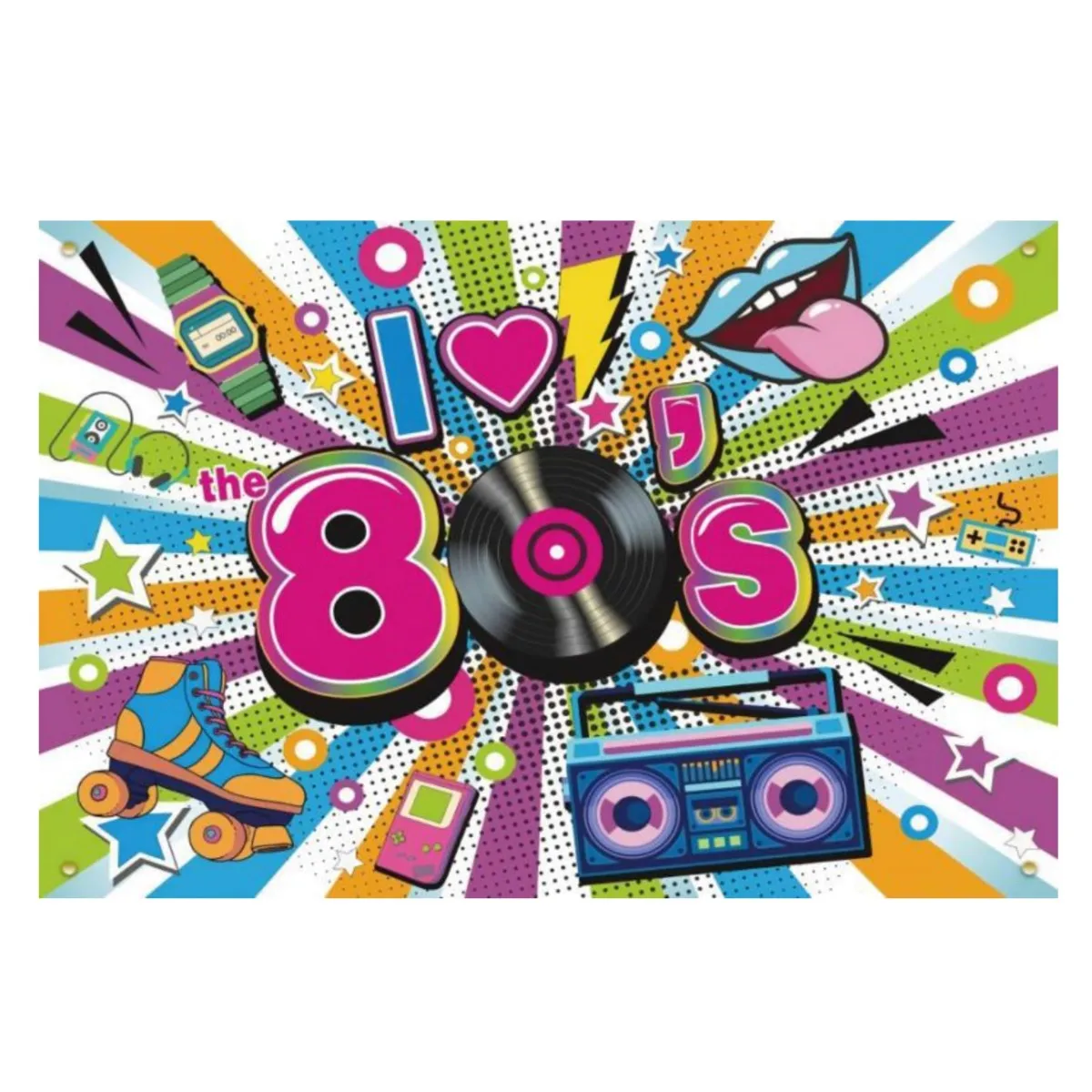 Decorazioni per feste anni '80 sfondo grande I Love The 80s Hip Hop Photo Background Banner