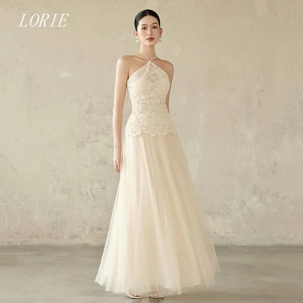 

LORIE Luxury Illusion A Line Wedding Dress Halter Bridal Dresses Appliques Elegant Lace Wedding Gown Customized 2026