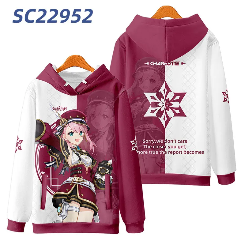 Hot Game Genshin Impact 3D Print Zip Up Women/Men Hoodie Sweatshirt Streetwear Hip Hop Charlotte Cosplay Zipper Hooded Jacket