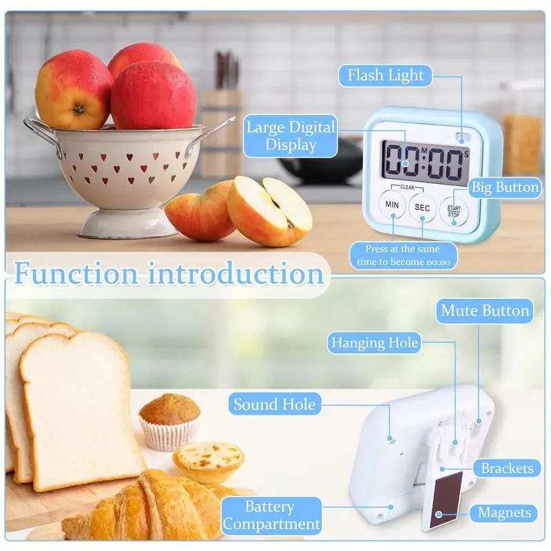 Kitchen Timer Magnetic Desk Timers LED Display Big Digits Mute Function Beeping Backing Stand Magnetic Cooking Timer For