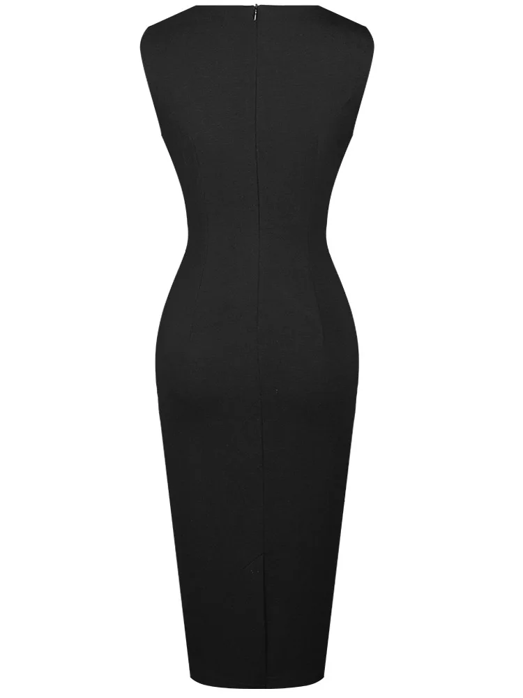 Nice-Forever Vintage Contrast Kleur Patchwork Dragen Om Te Werken Jurken Bedrijvengids Party Bodycon Office Elegante Vrouwen Jurk B517