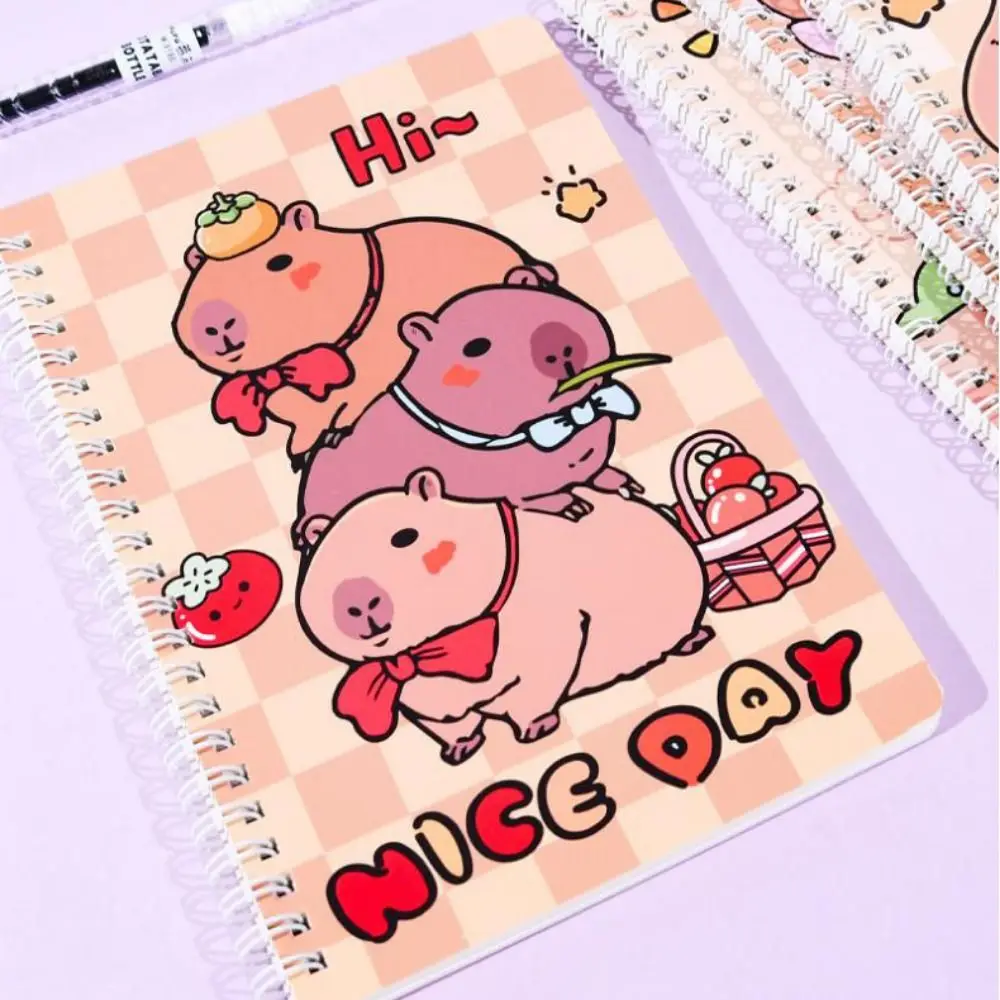 Mini Portable Notebook A5 Capybara Notebook Line Inner Pages Daily Notes Coil Notebook Kawaii Cartoon Small Notepad Friend