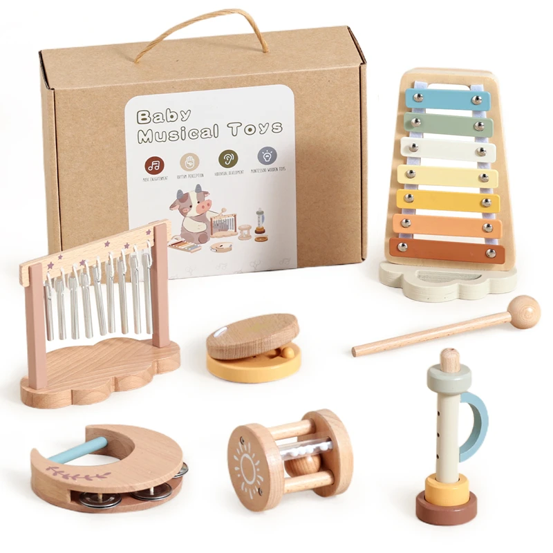 Conjunto de brinquedos de instrumento musical colorido de madeira montessori brinquedo de música do bebê crianças iluminação educação brinquedos presentes recém-nascidos