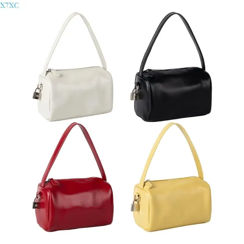 

X7XC Multipurpose Pillow Handbag Functional Zippers Underarm Bag Luxury PU Leather Shoulder Bags Modern Women's Office Purse