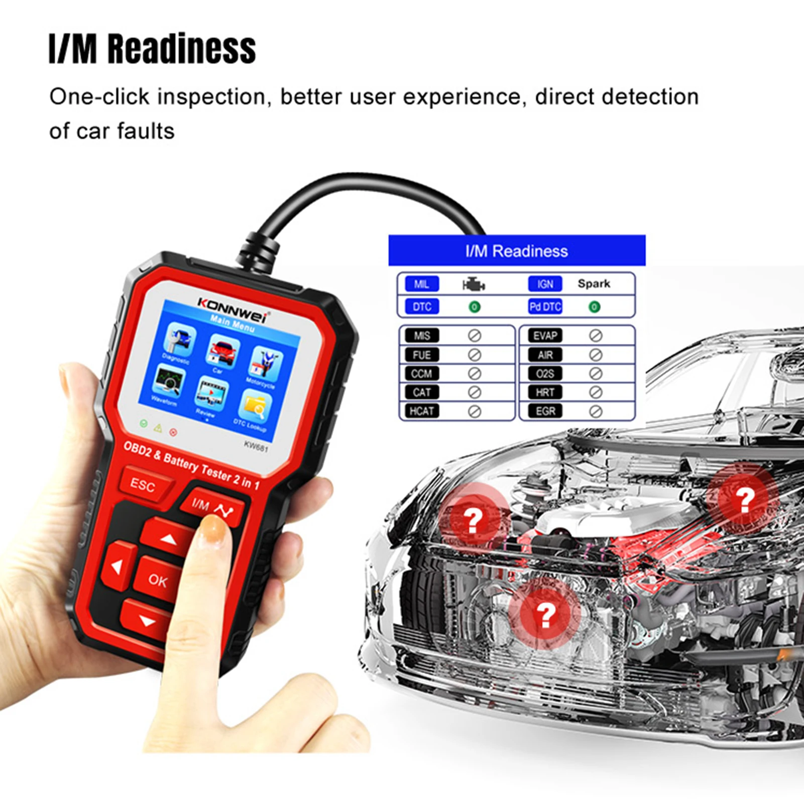 KONNWEI KW681 Car&Motrocycle Battery Tester & OBDII Diagnostic Scanner Tool 2 in 1