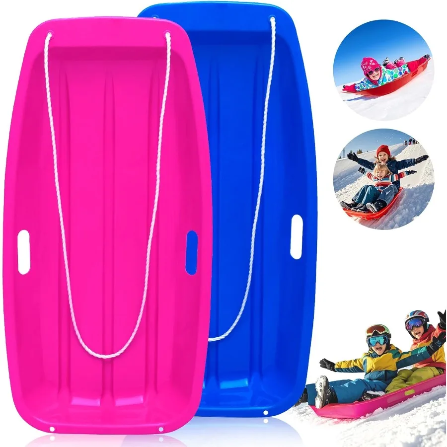 

Plastic Snow Sled for and Adults 35 Classic Heavy Duty Toboggan Sled with Handles and Ropes in Red for 1-2 Riders Winter Skiing