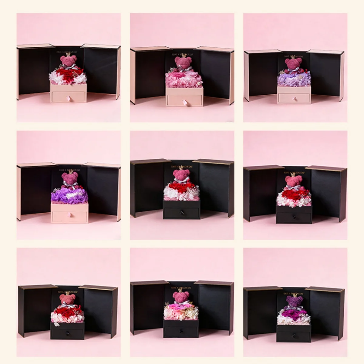 Cute Bear Rose Flower Gift Box New Christmas Friends Birthday Valentine Gifts I Love You Forever