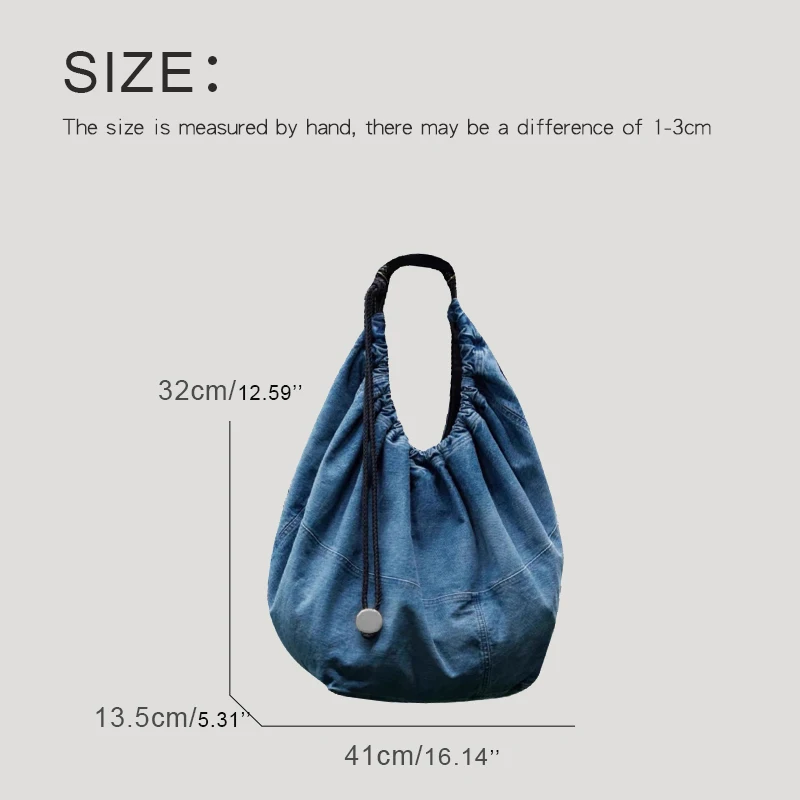 Catwalk Large Capacity Garbage Denim Pleated Tote Bags For Women Luxury Designer Handbag Purses 2024 New In Rope Straps Shoulder