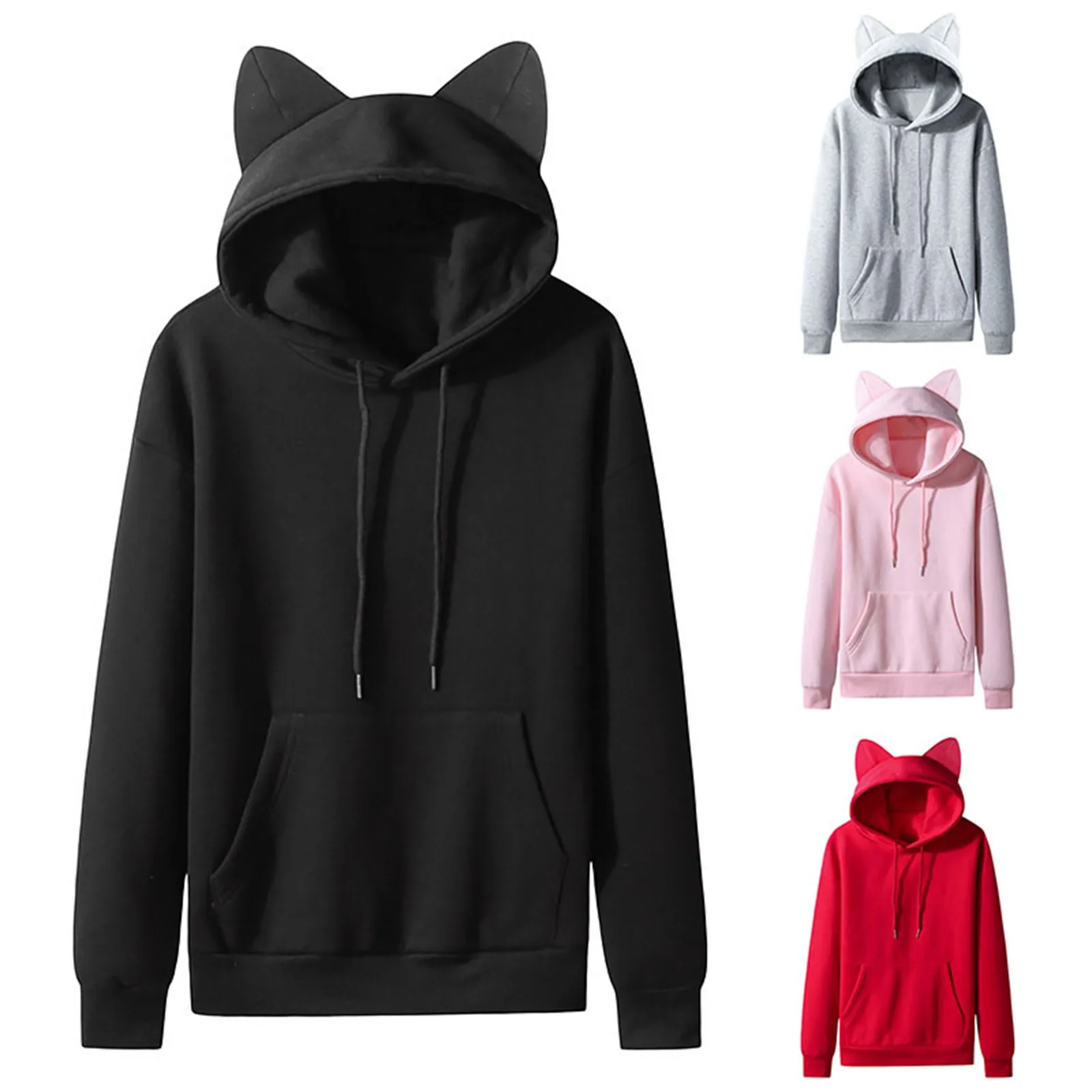 Mens Ears Hoodies Y2k Streetwear Hooded Tops Harajuku Oversize Leisure Sweatshirts Sportswear Tracksuits Pullovers Sudaderas Top