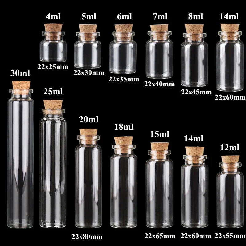 5-10Pcs Mini Glass Bottles Flasks With Cork Stoppers Transparent Wishing Gifts Healing Lucky Drifting Empty Tiny Jars Decoration