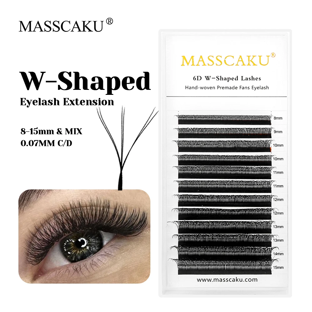 

MASSCAKU 12 Lines Lightweight Synthetic Mink W Shaped Eyelash C D Curl Fluffy Long-lasting Russian Volume Eyelashes Easy to Pick