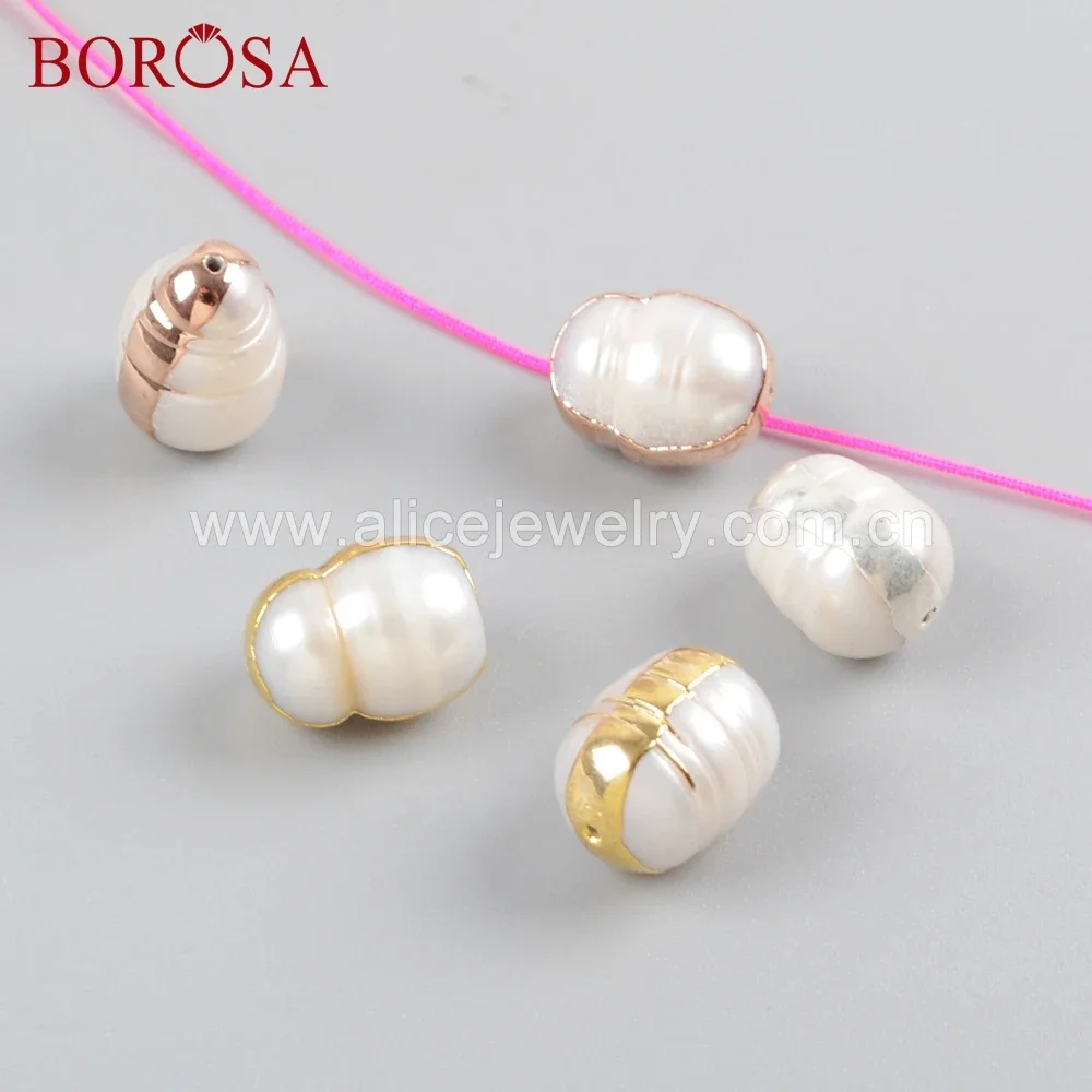 

BOROSA 10PCS Wholesale Golden/Rose Gold Color Natural Freshwater Pearl Beads for Handmade DIY Necklace/Bracelet Jewelry Gifts