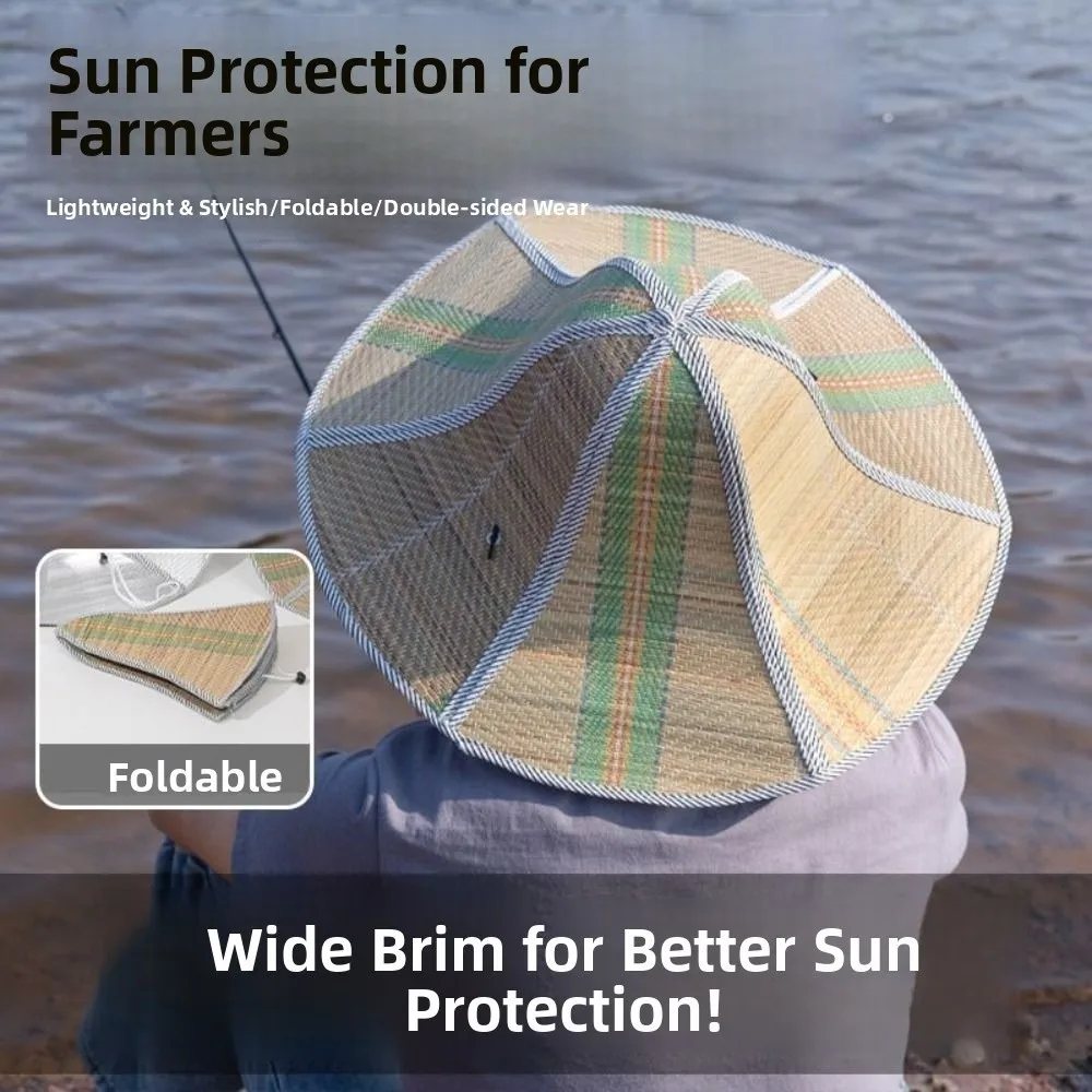 

2Pcs Double-sided Foldable Straw Sun Hat Adjustable Portable UV Protection Hat Lightweight Cool Fishing Sunshade Caps Beach