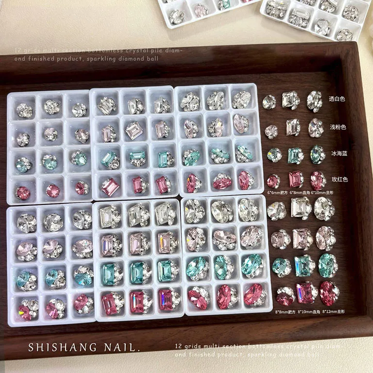 12Pcs Diamond Sparkling Diamond Ball Nail Art Rhinestone Multicolor Big Diamond Pile Nail Crystal Super Flash Nail Diamond